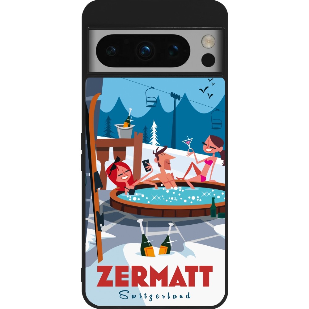 Coque Google Pixel 8 Pro - Silicone rigide noir Zermatt Mountain Jacuzzi