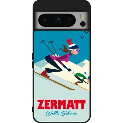 Coque Google Pixel 8 Pro - Silicone rigide noir Zermatt Ski Downhill