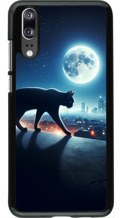 Coque Huawei P20 - Chat noir sous la pleine lune