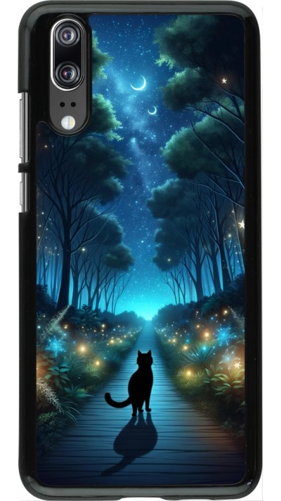 Coque Huawei P20 - Chat noir promenade