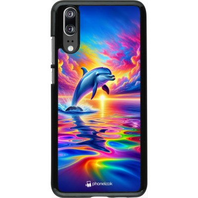 Coque Huawei P20 - Dauphin arc-en-ciel heureux