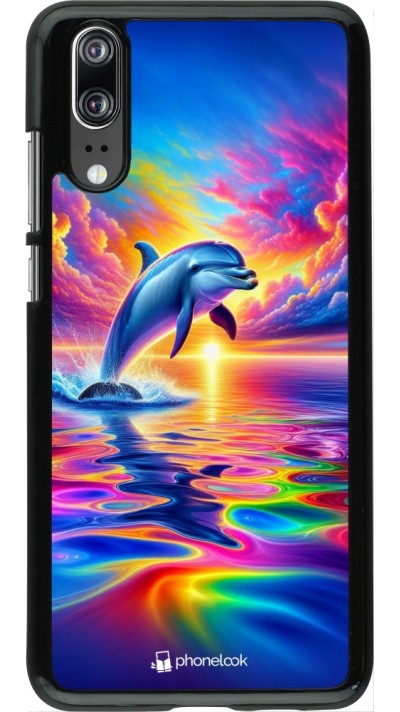 Coque Huawei P20 - Dauphin arc-en-ciel heureux