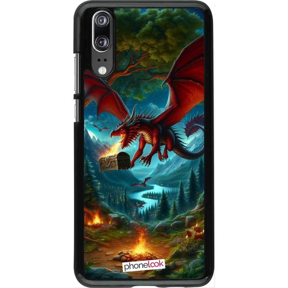 Coque Huawei P20 - Dragon Volant Forêt Trésor