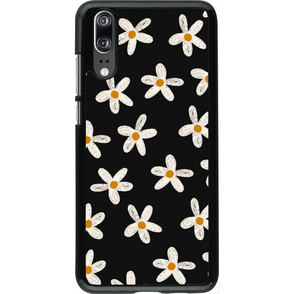 Coque Huawei P20 - Easter 2024 white on black flower