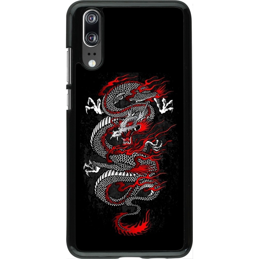 Coque Huawei P20 - Japanese style Dragon Tattoo Red Black