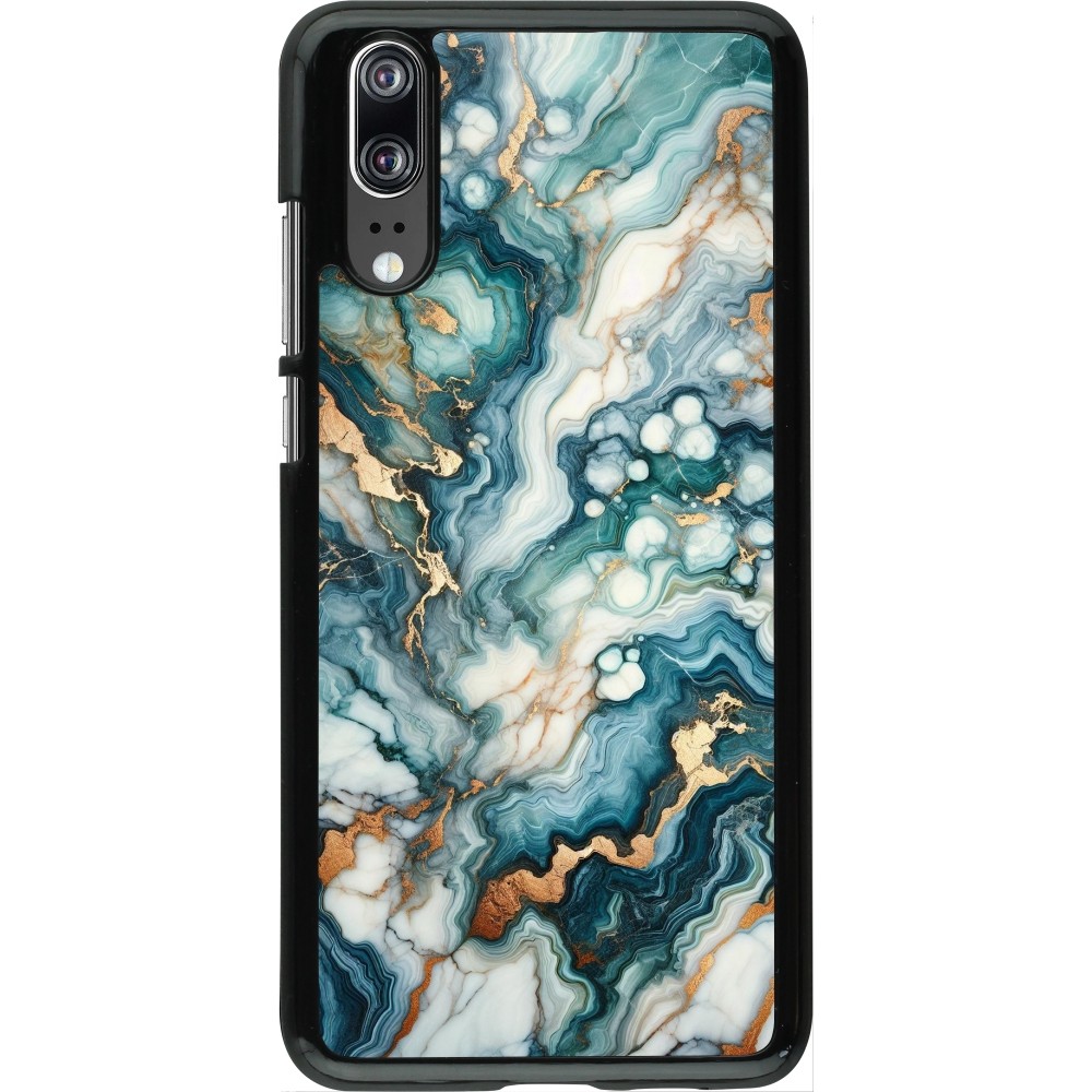 Coque Huawei P20 - Marbre Vert Bleu Doré