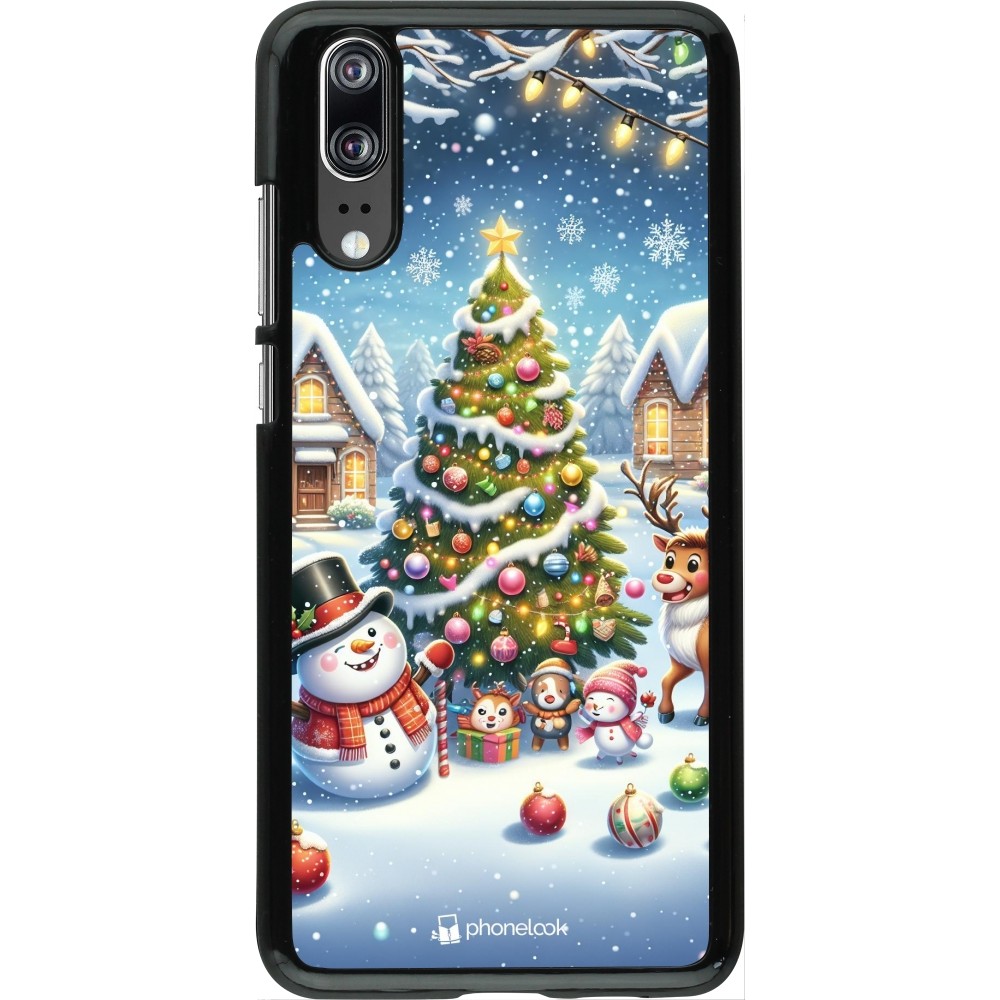 Coque Huawei P20 - Noël 2023 bonhomme de neige et sapin