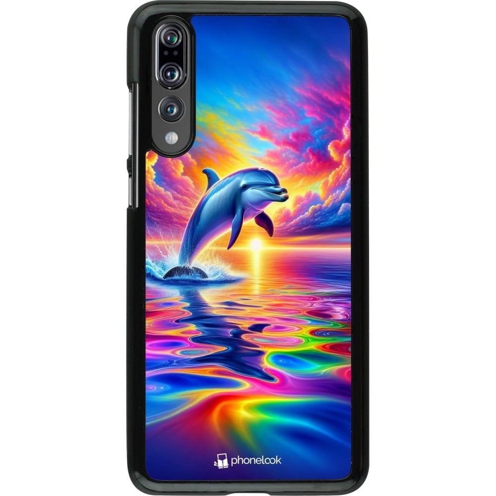 Coque Huawei P20 Pro - Dauphin arc-en-ciel heureux