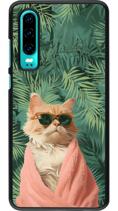 Huawei P30 Case Hülle - Cat Summer Palms