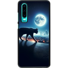 Huawei P30 Case Hülle - Schwarze Katze unter dem Vollmond