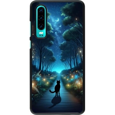 Coque Huawei P30 - Chat noir promenade