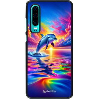 Coque Huawei P30 - Dauphin arc-en-ciel heureux