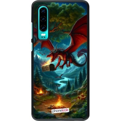 Coque Huawei P30 - Dragon Volant Forêt Trésor