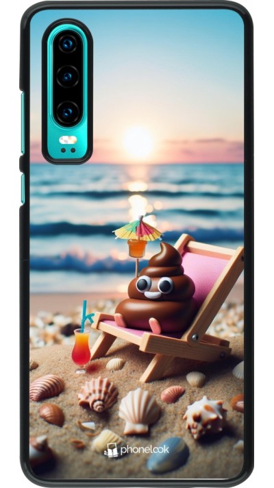 Huawei P30 Case Hülle - Kackhaufen Emoji auf Liegestuhl