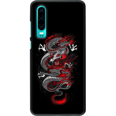 Coque Huawei P30 - Japanese style Dragon Tattoo Red Black