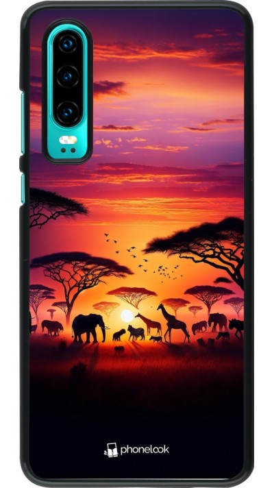 Huawei P30 Case Hülle - Safari Sonnenuntergang Wildtiere