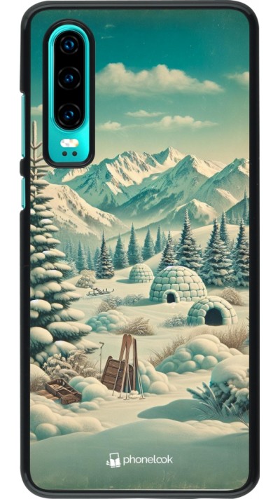 Huawei P30 Case Hülle - Vintage Schneebedeckter Berg Iglu