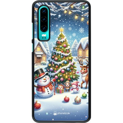 Coque Huawei P30 - Noël 2023 bonhomme de neige et sapin