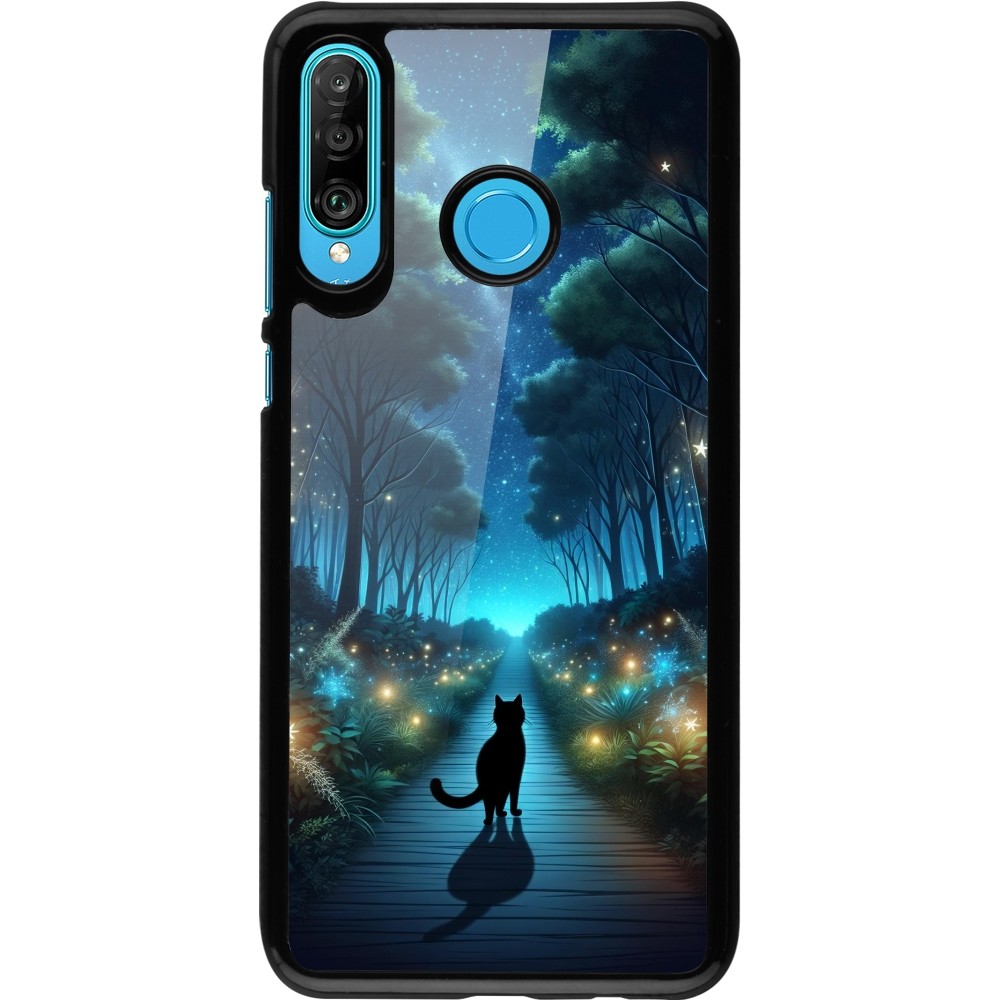 Coque Huawei P30 Lite - Chat noir promenade