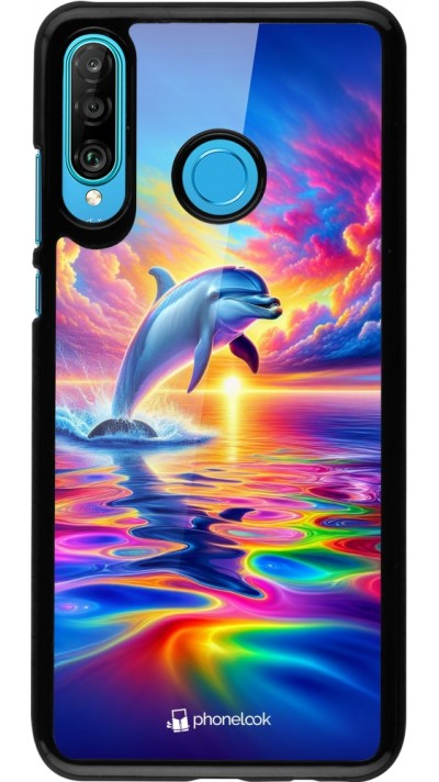 Coque Huawei P30 Lite - Dauphin arc-en-ciel heureux