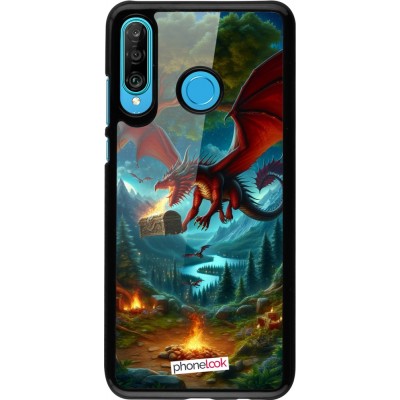 Coque Huawei P30 Lite - Dragon Volant Forêt Trésor