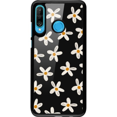 Coque Huawei P30 Lite - Easter 2024 white on black flower