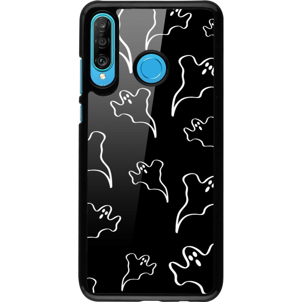 Coque Huawei P30 Lite - Halloween 2024 black and white ghosts