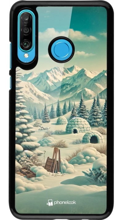 Coque Huawei P30 Lite - Vintage Snowy Mountain Igloo