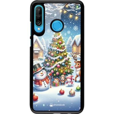 Coque Huawei P30 Lite - Noël 2023 bonhomme de neige et sapin