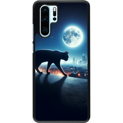 Coque Huawei P30 Pro - Chat noir sous la pleine lune