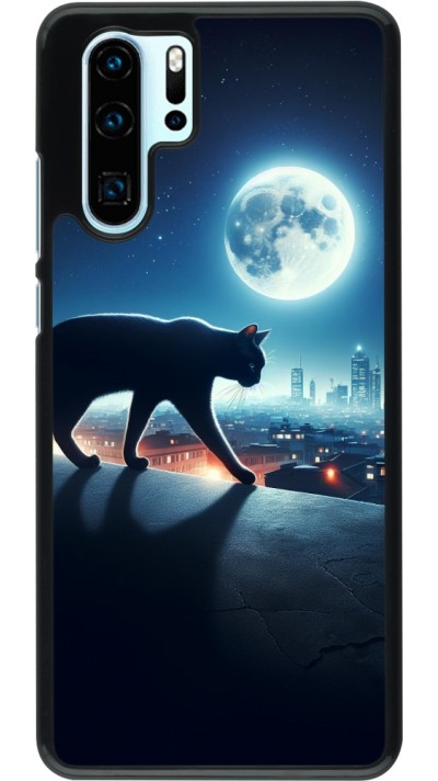 Coque Huawei P30 Pro - Chat noir sous la pleine lune