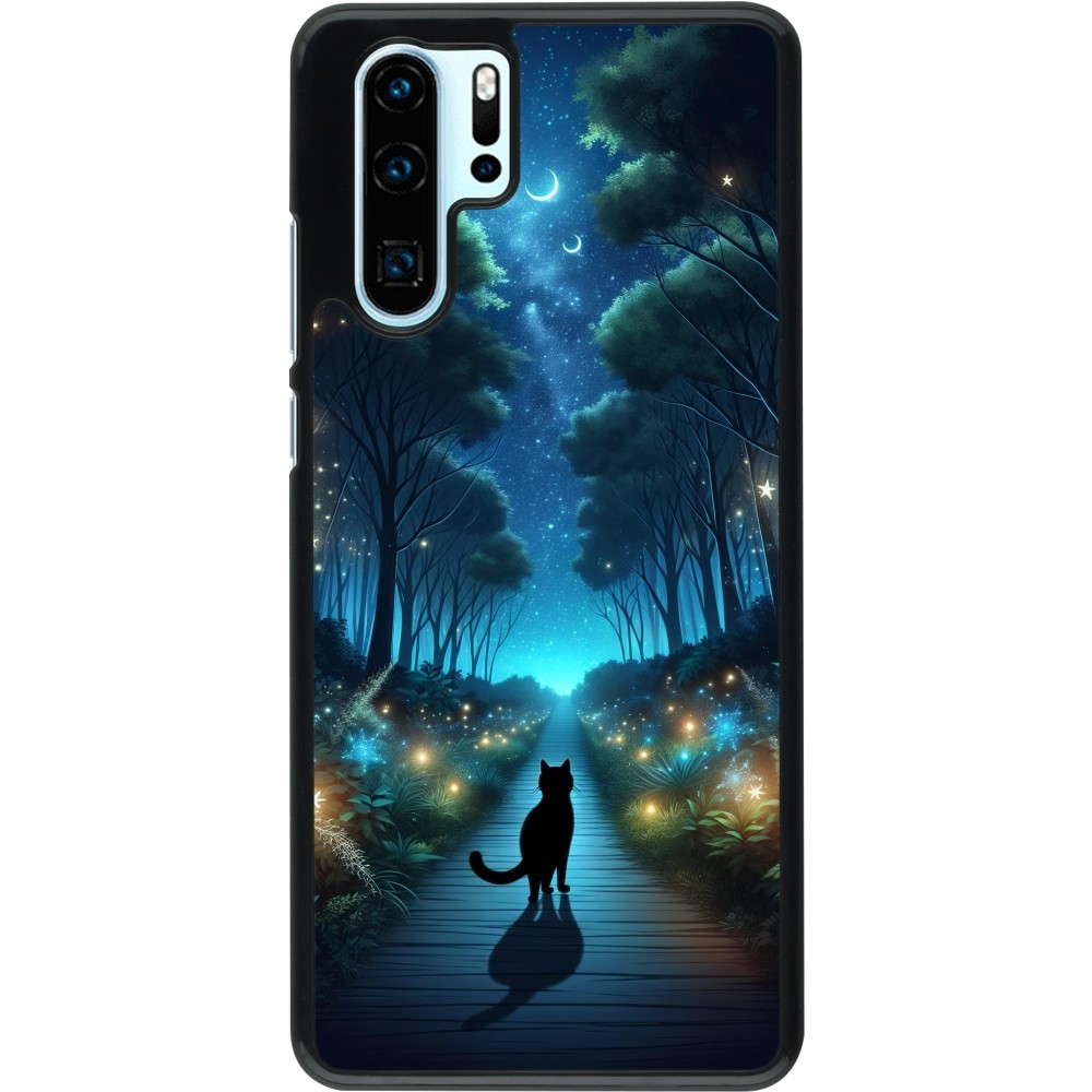 Coque Huawei P30 Pro - Chat noir promenade