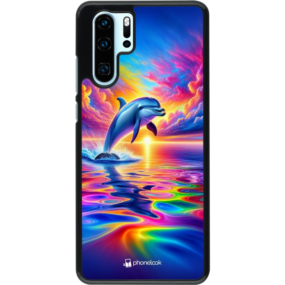 Coque Huawei P30 Pro - Dauphin arc-en-ciel heureux