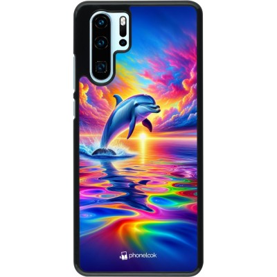 Coque Huawei P30 Pro - Dauphin arc-en-ciel heureux