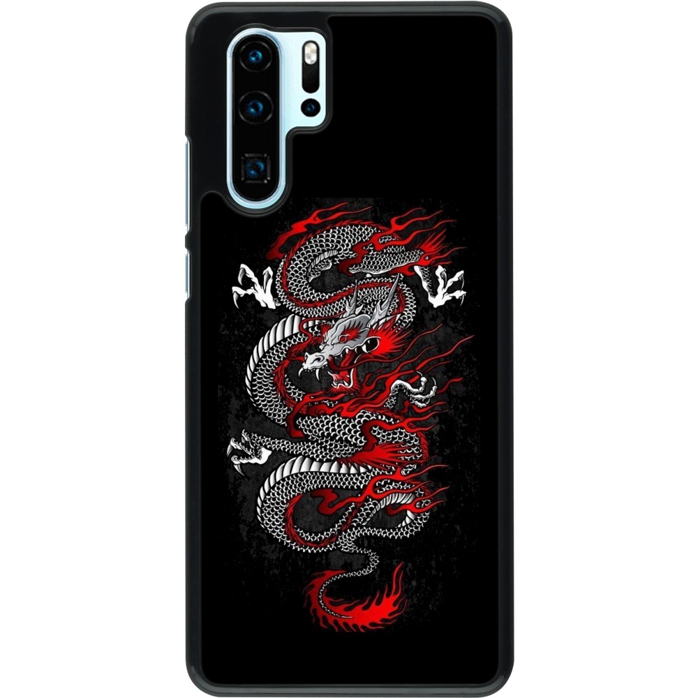 Coque Huawei P30 Pro - Japanese style Dragon Tattoo Red Black