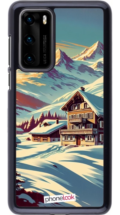 Coque Huawei P40 - Chalet montagne enneigée