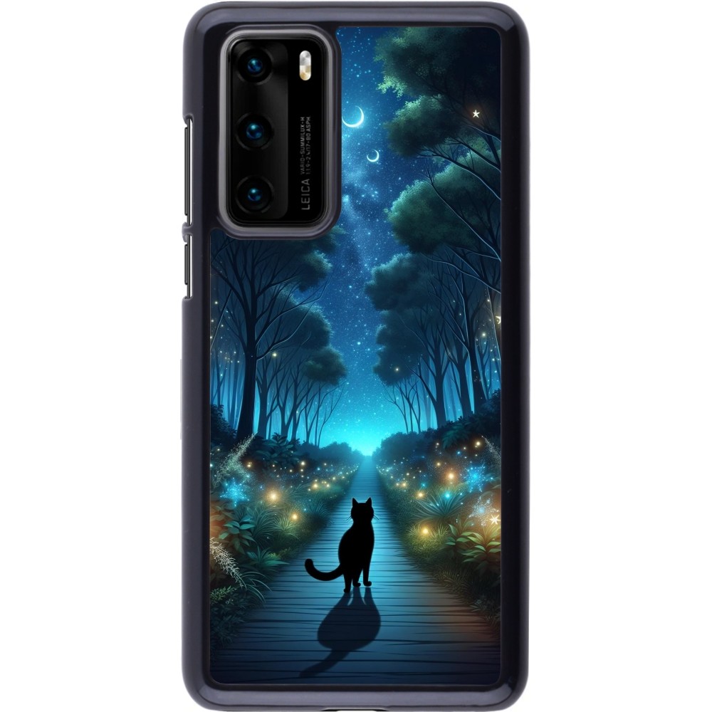 Huawei P40 Case Hülle - Schwarze Katze Spaziergang