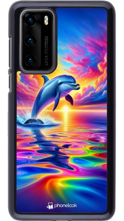 Coque Huawei P40 - Dauphin arc-en-ciel heureux