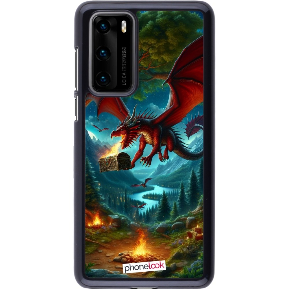 Coque Huawei P40 - Dragon Volant Forêt Trésor