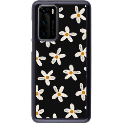 Coque Huawei P40 - Easter 2024 white on black flower