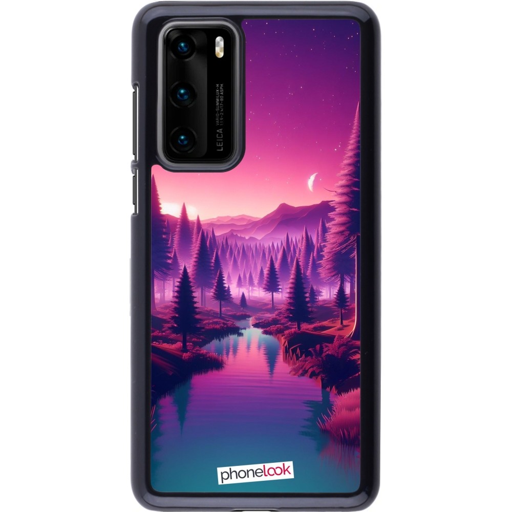 Coque Huawei P40 - Paysage Violet-Rose