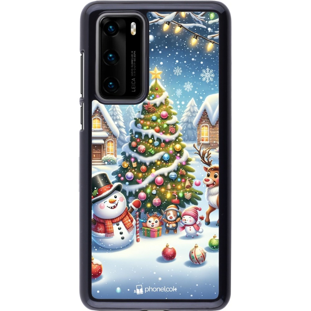 Coque Huawei P40 - Noël 2023 bonhomme de neige et sapin