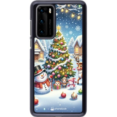 Coque Huawei P40 - Noël 2023 bonhomme de neige et sapin