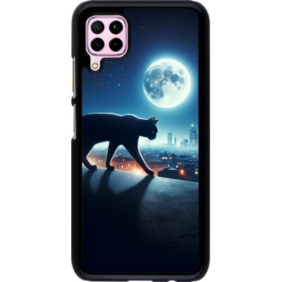 Coque Huawei P40 Lite - Chat noir sous la pleine lune