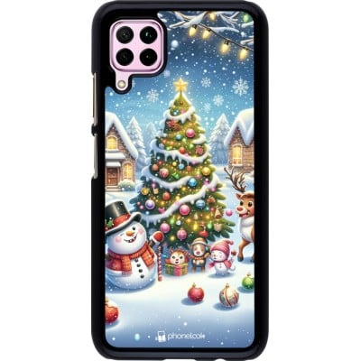 Coque Huawei P40 Lite - Noël 2023 bonhomme de neige et sapin