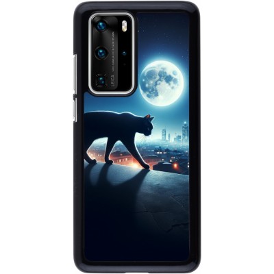 Coque Huawei P40 Pro - Chat noir sous la pleine lune