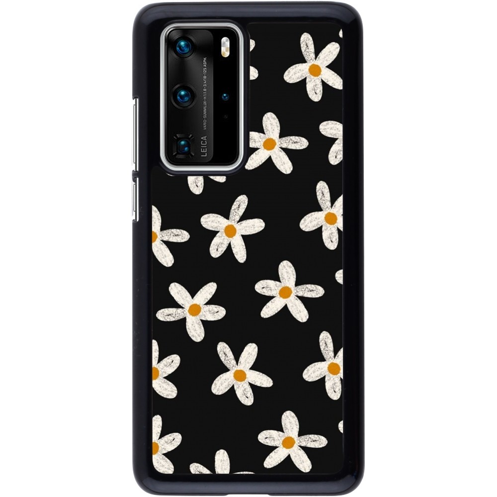 Coque Huawei P40 Pro - Easter 2024 white on black flower