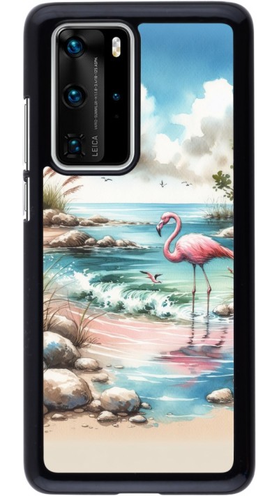 Coque Huawei P40 Pro - Flamant rose aquarelle