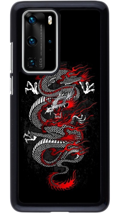 Coque Huawei P40 Pro - Japanese style Dragon Tattoo Red Black