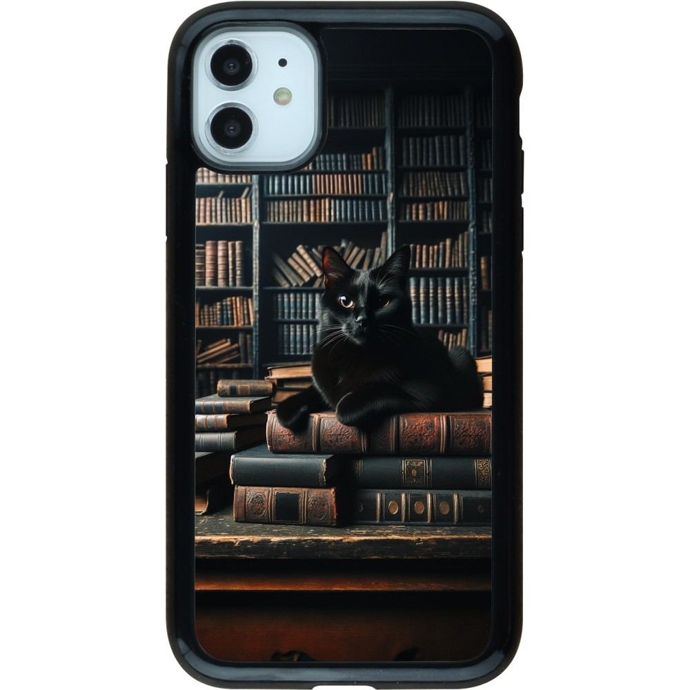 Coque iPhone 11 - Hybrid Armor noir Chat livres sombres